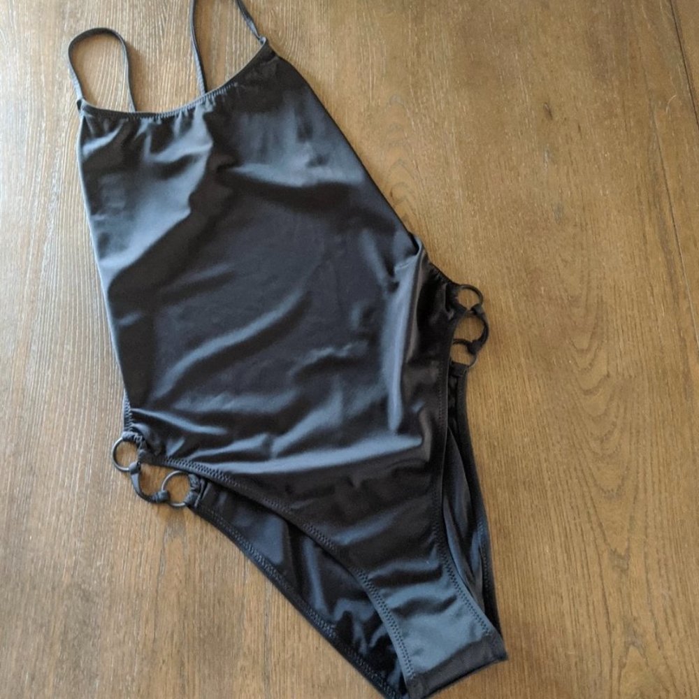 SOLID & STRIPED Black Lindsay Backless Swimsuit